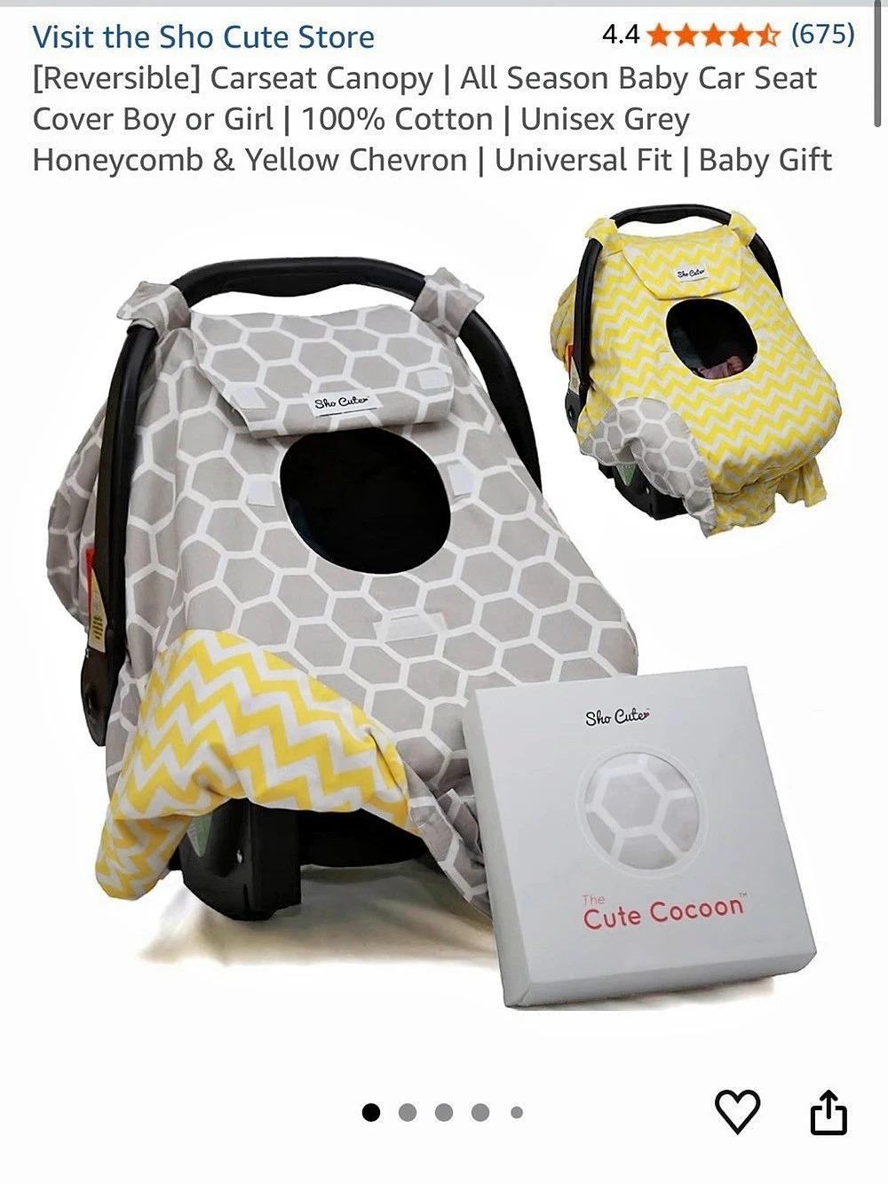 Sho Cute Cocoon Reversible Car Seat Canopy/Cover Gray & Yellow